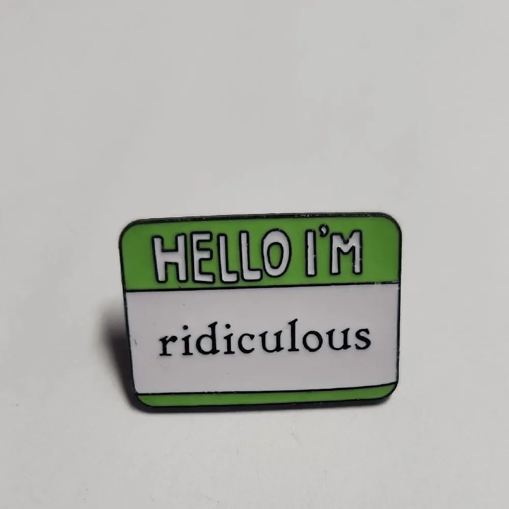 Green and White Name Tag Pin